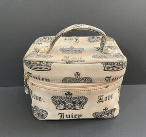 Vintage Juicy Couture Monogram Canvas Cosmetic Case Toiletry Bag Crown Love Y2K